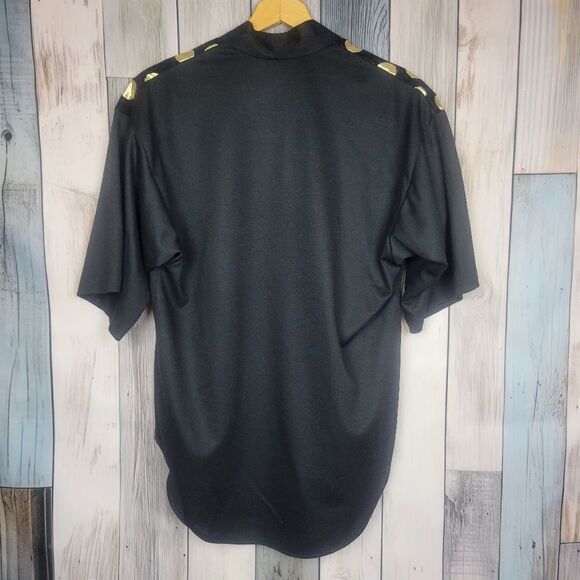 Vintage Vicky Vaughn Black Gold Geometric Open Front Cardigan Duster Shirt M L - Picture 7 of 9